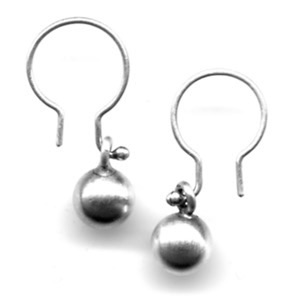 SPHERES $70-sterling silver earrings with lightly brushed surface (1/2" long not including ear wire)